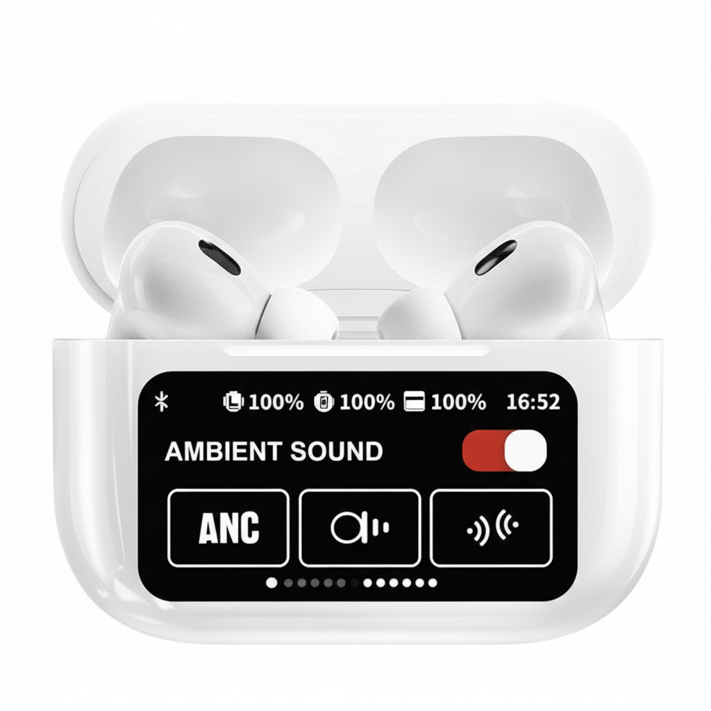 A9 Pro Touch Screen TWS Earbuds - LCD Display Case, ANC/ENC Noise Cancellation