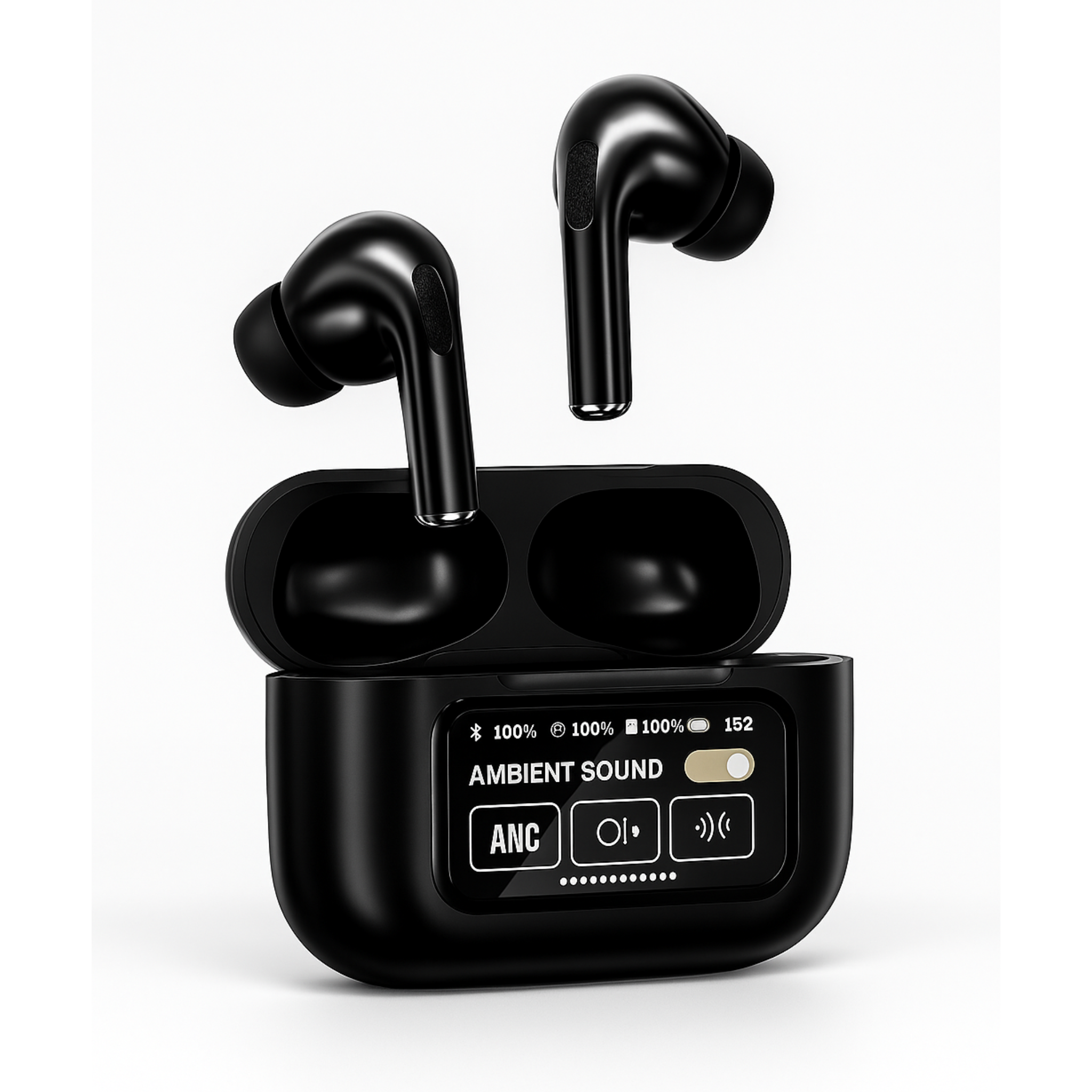 A9 Pro Touch Screen TWS Earbuds - LCD Display Case, ANC/ENC Noise Cancellation