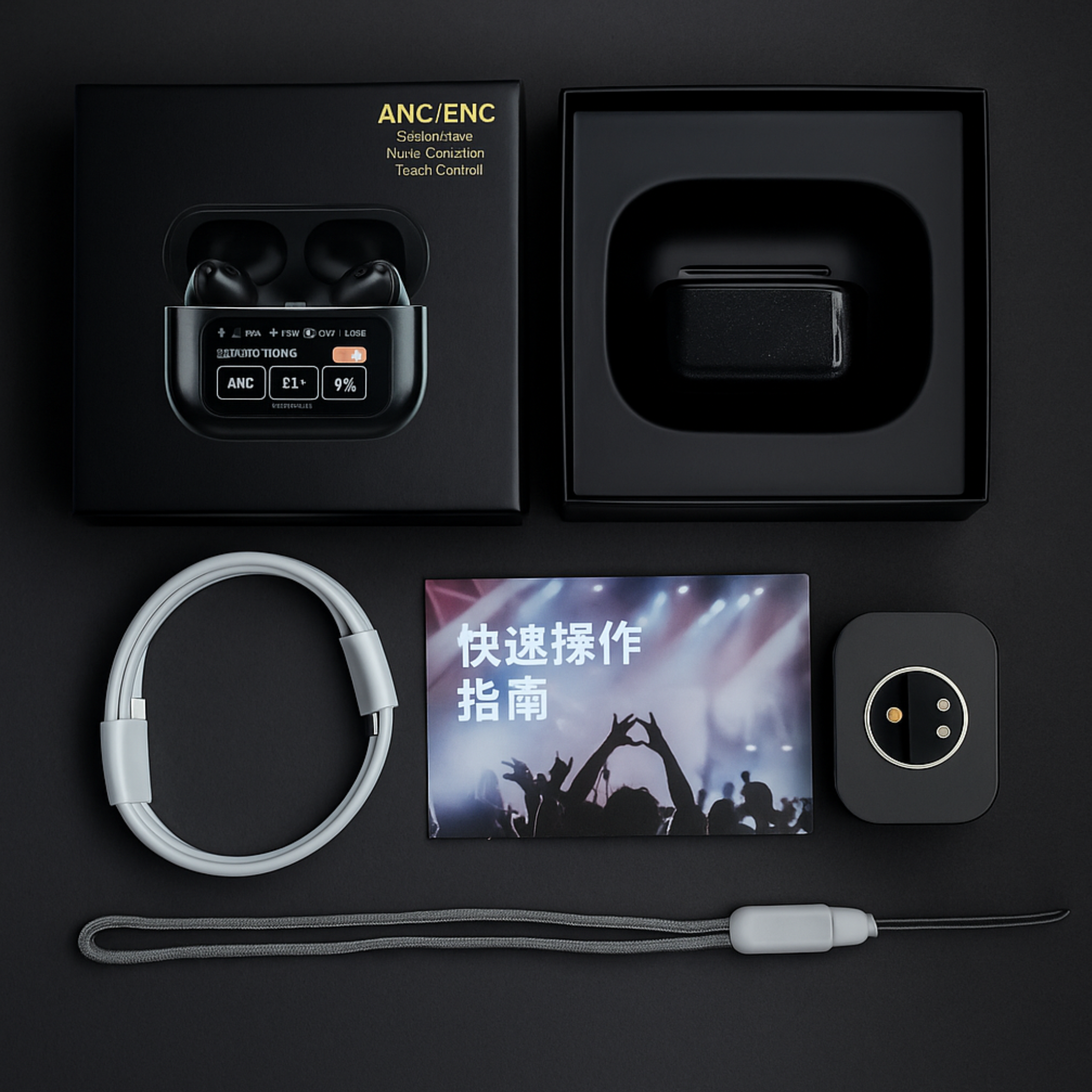 A9 Pro Touch Screen TWS Earbuds - LCD Display Case, ANC/ENC Noise Cancellation